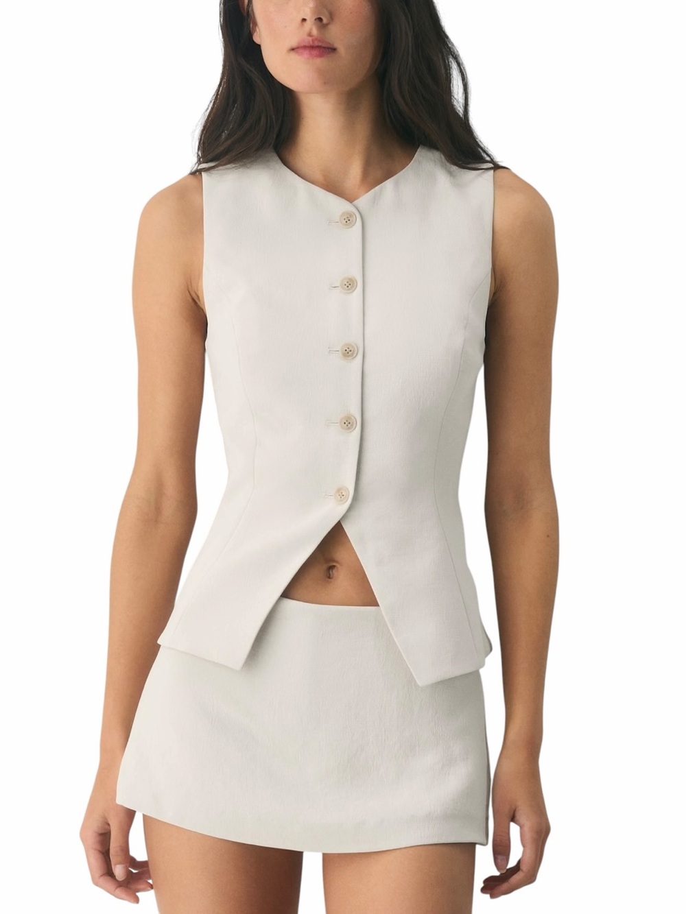 Aritzia Wilfred Regal Slim-Fit Button-Up Vest Cream Beige Crepette Sz 4